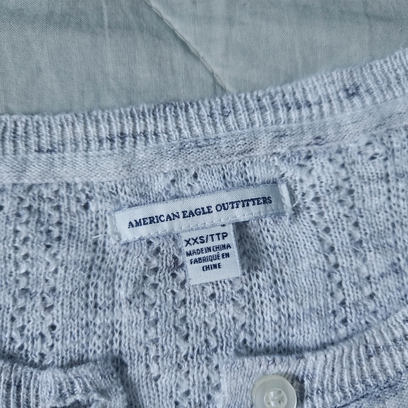 AMERICAN EAGLE Oatmeal Loose Knit Henley top Cotton Linen Blend XXS AE - Picture 3 of 9